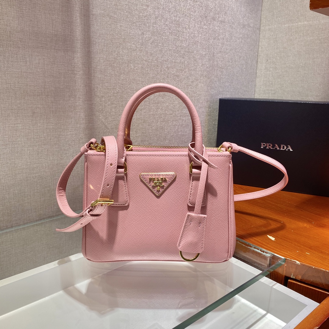 Prada Mini Galleria Saffiano Leather Bag Tote Shoulder Bag Pink 1BA906